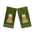 thumbnail image 5 of Serafina Home Autumn Fall Bath Fingertip Towels, Forest Olive Dark Green, 100% Cotton, Embroidered Stacked Pumpkin Design, 2 Piece Set, 12" x 18", 5 of 7