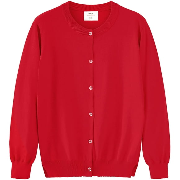 girls Red cardigans Sweaters cotton Long Sleeve School Uniform Red, 9-10Y