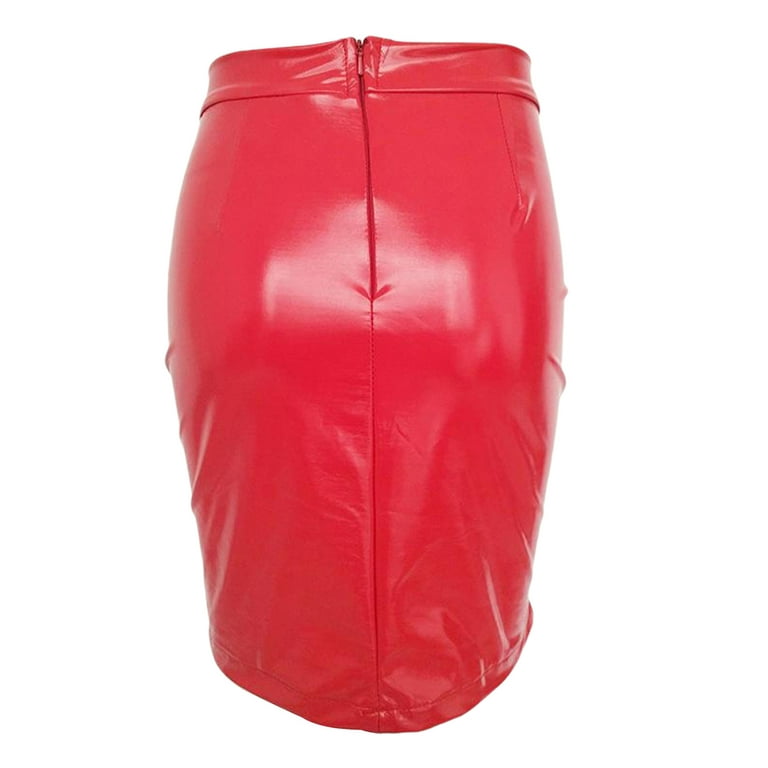 Dark red faux leather pencil clearance skirt