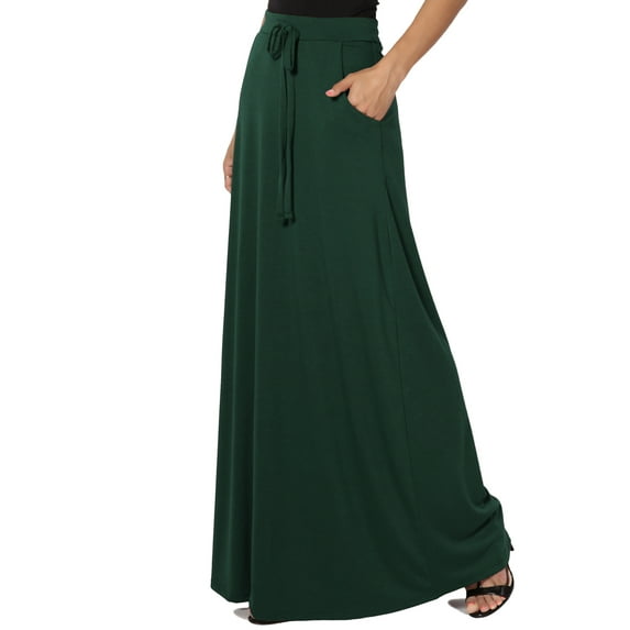 TheMogan Women's PLUS Drawstring Waist Pocket Drapey Jersey A-Line Long Maxi Skirt