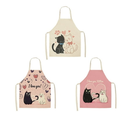 

3Pcs Cotton Linen Aprons Cartoon Cat Pattern Aprons Cooking Bib for Baking Kitchen (68x55cm 05 + 06 + 07 1Pc/Each)