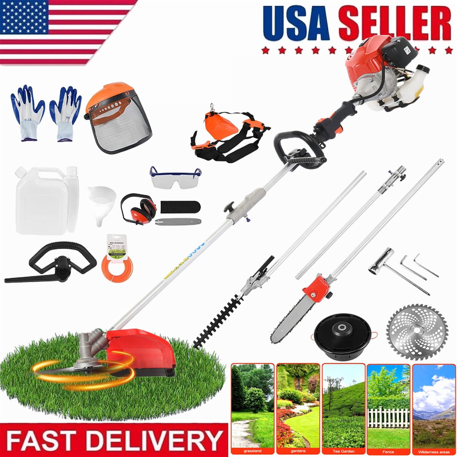 Floseru 2026 New Gas Weed Wacker 52cc 2-Stroke 5 in 1 Multi-Functional Lawn Mower Hedge Trimmer Pruners Gas Powe Brush Cutter Weed Eater for Grass and Bush