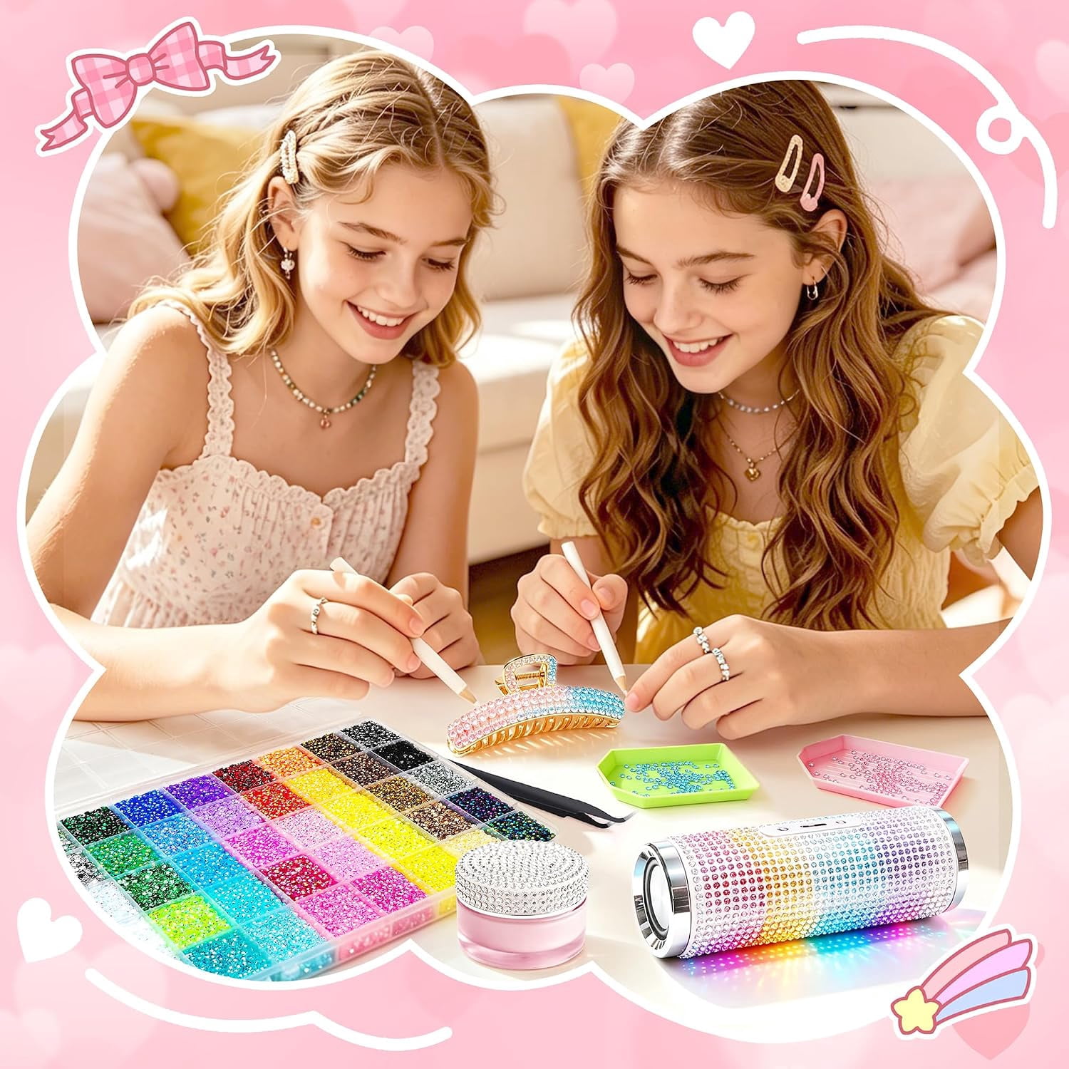 24000Pcs Bedazzling Kit, 24 Colors Bedazzler Kit with Rhinestones | Complete Bedazzle Kit with 3mm Vibrant Sparkling Flatback Gems, B7000 Jewelry Glue & Tools for Crafts, Nails, Teens & Adults