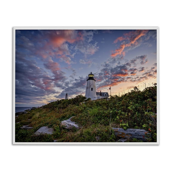 Stupell Industries Coastal Nautical Lighthouse Pink Clouds Landscape White Framed Giclee Art, 14 x 11, by Rick Berk
