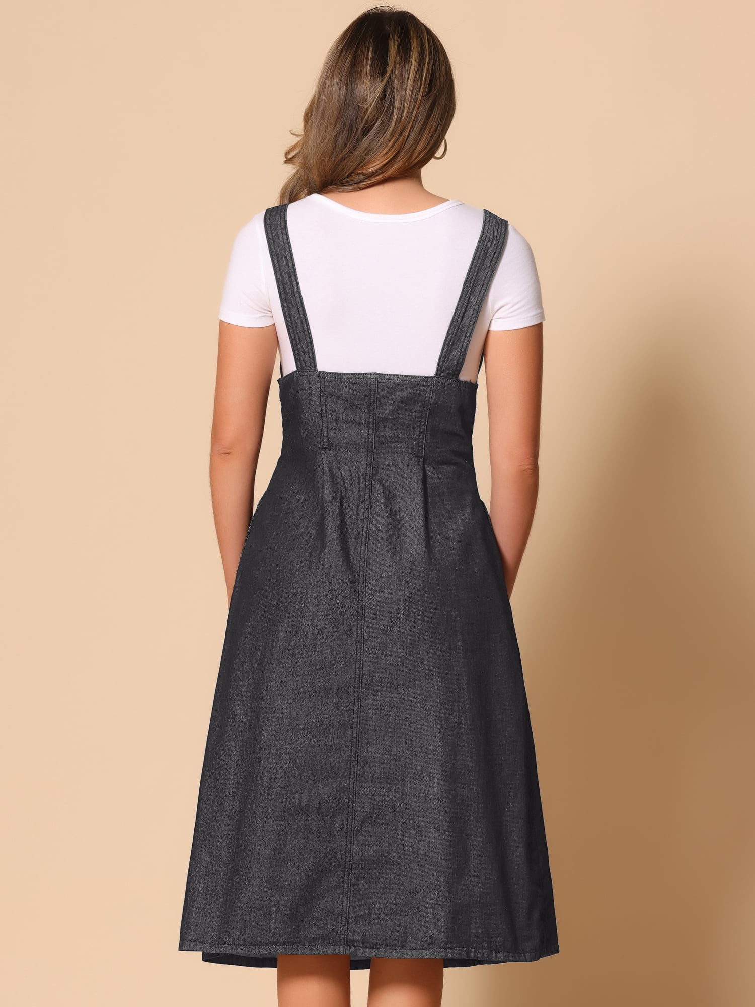 DARING DIVA Sleeveless Button Denim Overall Blouse L Black