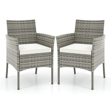 Spaco 2 Pieces Outdoor PE Rattan Armchairs with Cozy Seat Cushions, Seating & Patio Chair for Outdoor as Garden, Yard, White