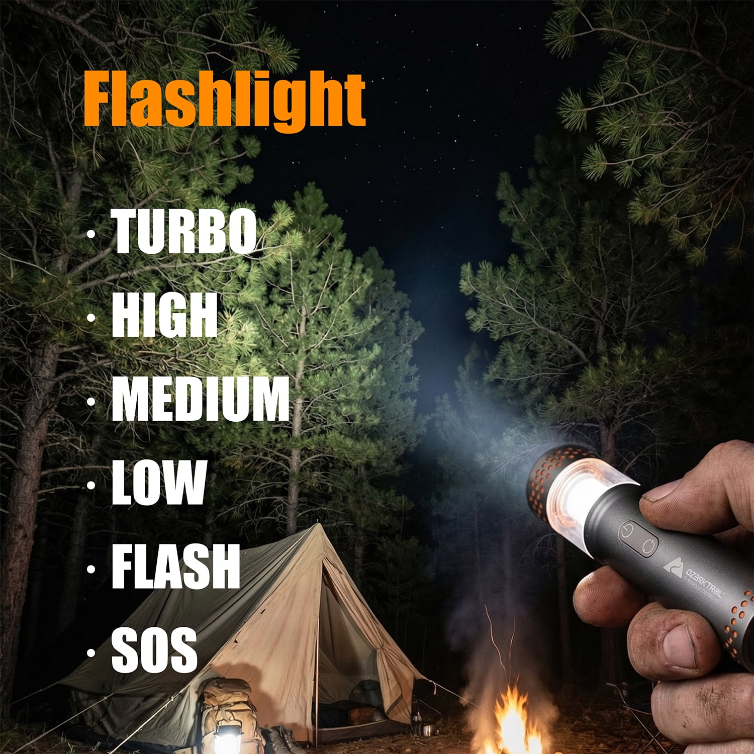 Ozark Trail Rechargeable LED Pocket Flashlight and Lantern, 1000 lm, IPX5 Water-Resistant, Black & Orange