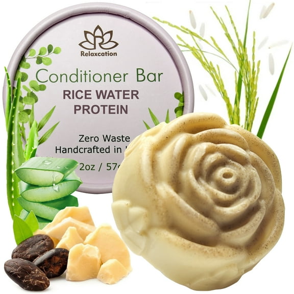 Solid Conditioner Bar Rice Water Protein for Hair Growth and Strengthening Handmade in USA Natural and Safe by Relaxcation