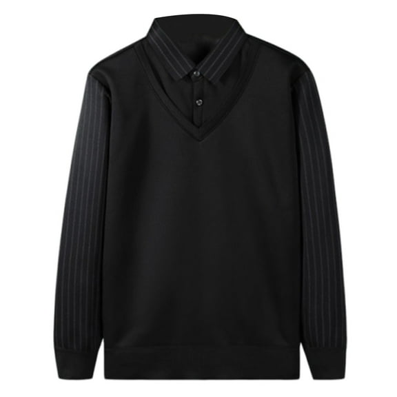 ZUKMRJPC Fake Two-Piece Shirts for Men Fall Casual Lapel Button Solid Color Pullover T-Shirts Fashion Basic Tops Daily Wear