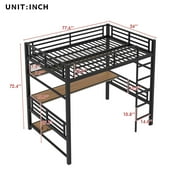 Euroco Metal Full Size Loft Bed with Desk and Shelves, Storage Gaming Bed with LED Light for Kids Teens