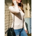 thumbnail image 2 of Doublju Women's Round Neck Long Sleeve Soft Knit Pullover Sweater with Sleeve Buttons, 2 of 5