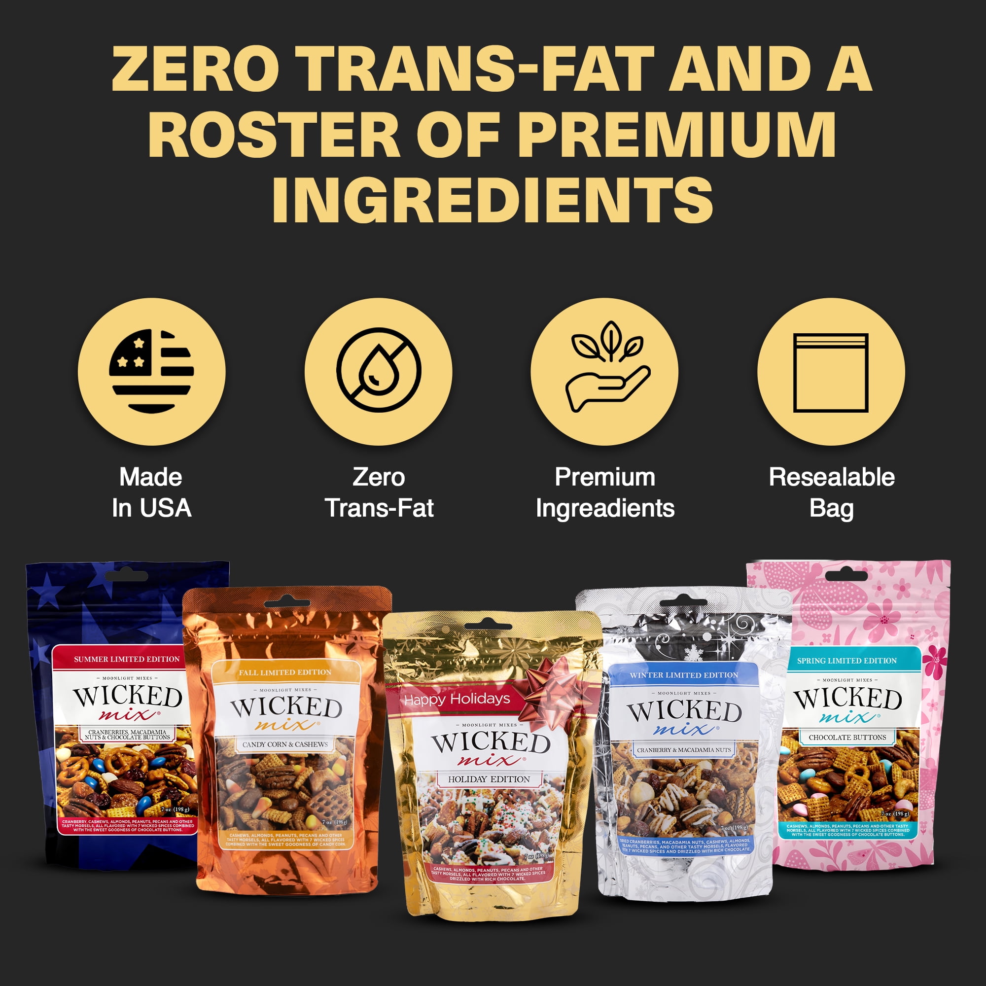 Wicked Mix Summer Edition Snack Mix with Cranberries, Macadamia Nuts & Chocolate Buttons, 7oz (Pack of 3)