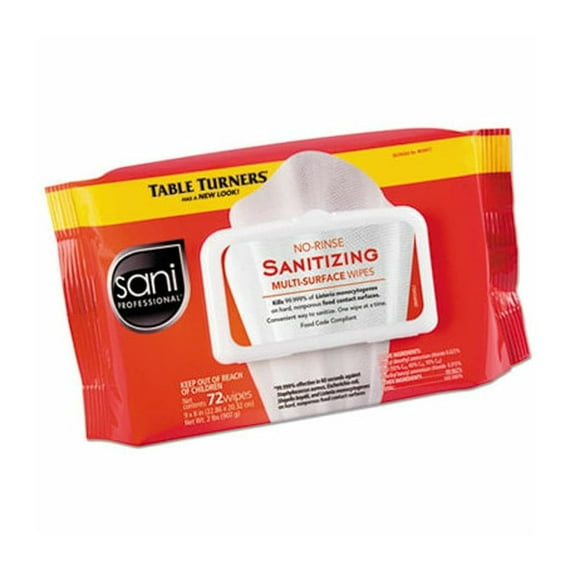 No-Rinse Sanitizing Wipes Multi-Surface 9" x 8" Softpack 12 Packs of 72 per case_AB