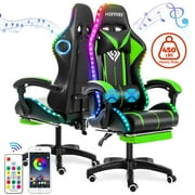 Hoffree Gaming Chair Massage Computer Chair with Footrest and Lumbar Support  Height Adjustable Gamer Chair with 360-Swivel Seat and Headrest and for Office or Gaming
