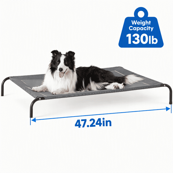 Cooling Elevated Dog Bed for Large Dogs, Breathable Mesh Raised Pet Cot with Non-Slip Feet, Indoor & Outdoor, Grey, 47.5 in