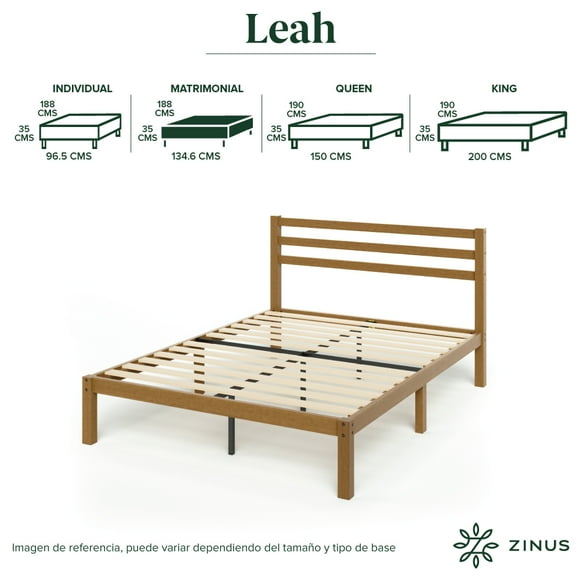 Base de Cama con Cabecera Matrimonial Zinus Leah de Bambú. Fácil Armado, para Todas las Edades.
