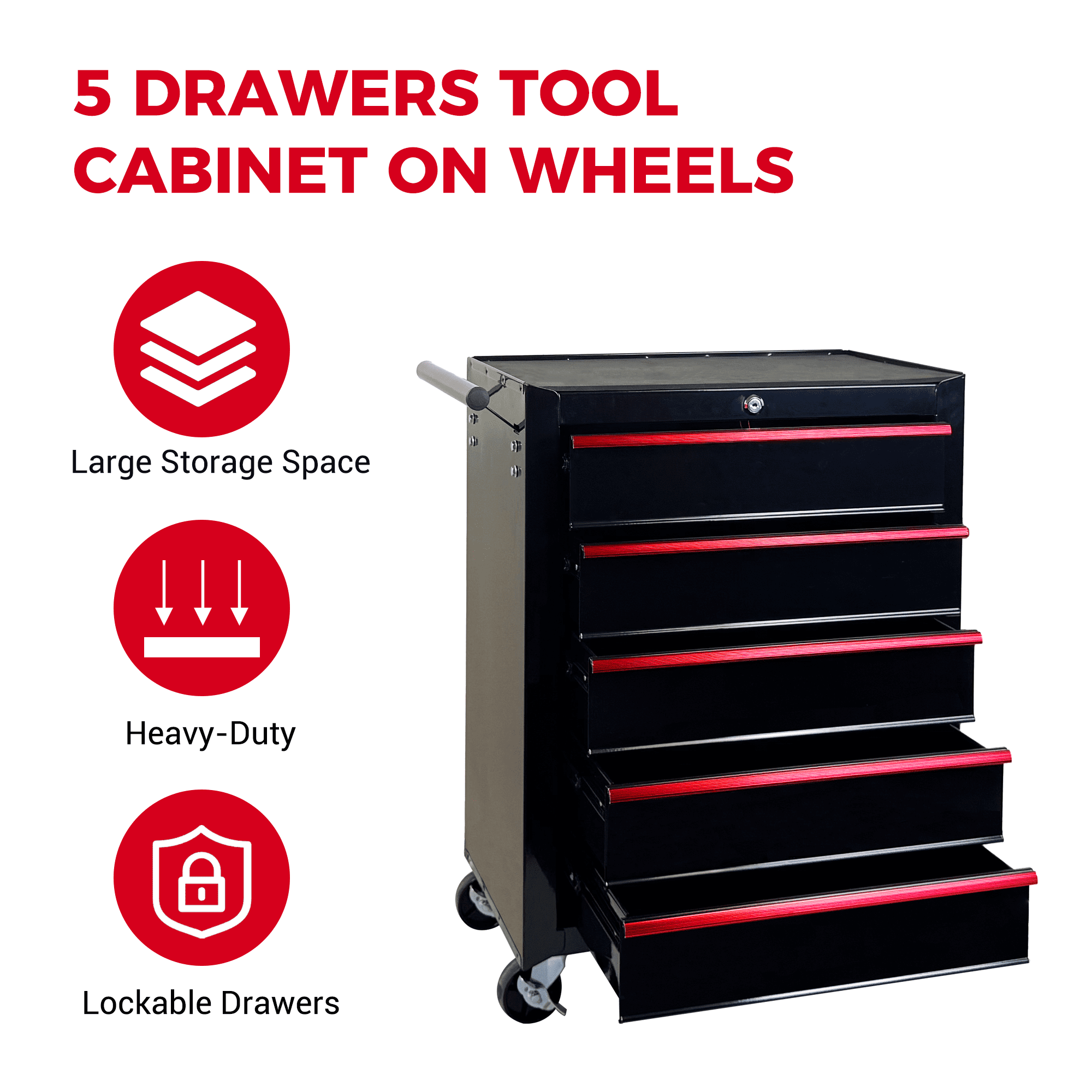 Rolling Metal Tool Chest,20 Inch 5-Drawer Tool Storage Cabinet with Lockable Casters & Steel Top Work Surface, Removable Tool Box, Mobile Tool Cart Organizer for Garage Workshop,Black