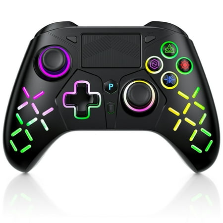 Wireless Controller for PS4, with Adjustable LED RGB Light Compatible with Playstation 4 /Slim/Pro (Black)