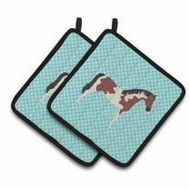 Caroline's Treasures Pinto Horse Blue Check Pair of Pot Holders