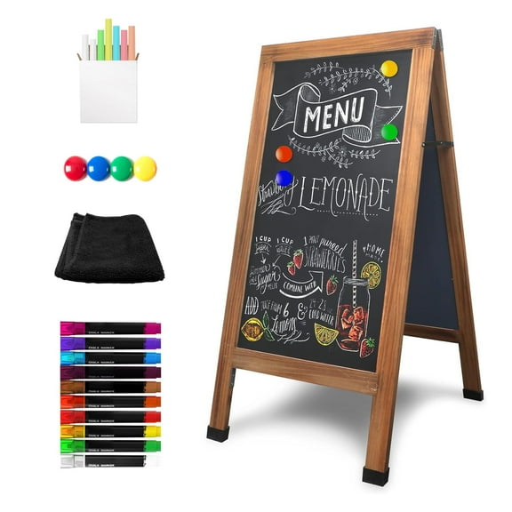 Magnetic A-Frame Chalkboard - 40" x 20" Large Rustic Wooden Sandwich Chalk Board Easel Signs, Double Sided Standing Sidewalk Pizarra for Business, Wedding, Menu