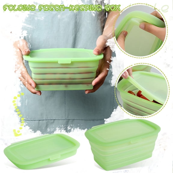 1L Silicone Folding Food Storage Container With Lid, Collapsible Vegetable Fruit Lunch Box, Microwave Freezer Safe Reusable Bento for Indoor Outdoor