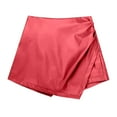 thumbnail image 3 of EHRWE Summer Shorts For Women Ladies Leather Skorts High Waisted Pu Leather Shorts Elastic Waist Ruched Wrap Skorts Skirts Vacation Outfits, 3 of 4