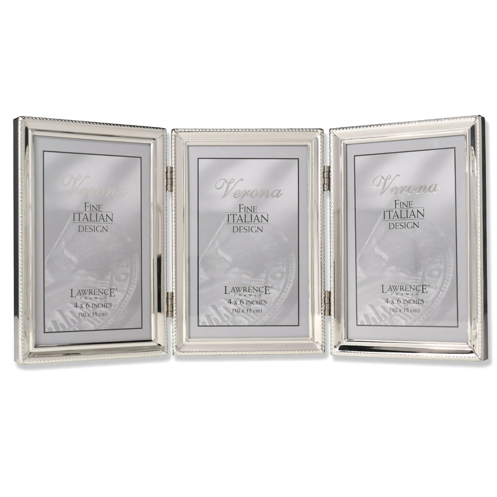 Lawrence Frames Polished Silver Plate 4x6 Hinged Triple Picture Frame