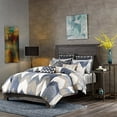 thumbnail image 2 of INK+IVY Alpine 3-Piece Cotton All Over Heather Printed Comforter Mini Set-Full/Queen Size-Broken Chevron Pattern in Navy/Taupe/Charcoal on Ivory Ground, 2 of 5