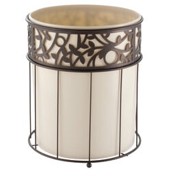 iDesign Vine Bathroom Trash Can, 1.8 Gallon Decorative Steel Open Top Garbage Bin, Vanilla (Cream)/Bronze