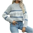 thumbnail image 2 of Lightweight Sweaters for Women Snowflake Fashion Fair Isle High Neck Christmas Sweater Loose Comfortable Fall Winter Long Sleeve Pullovers Top Multicolor, 2 of 9