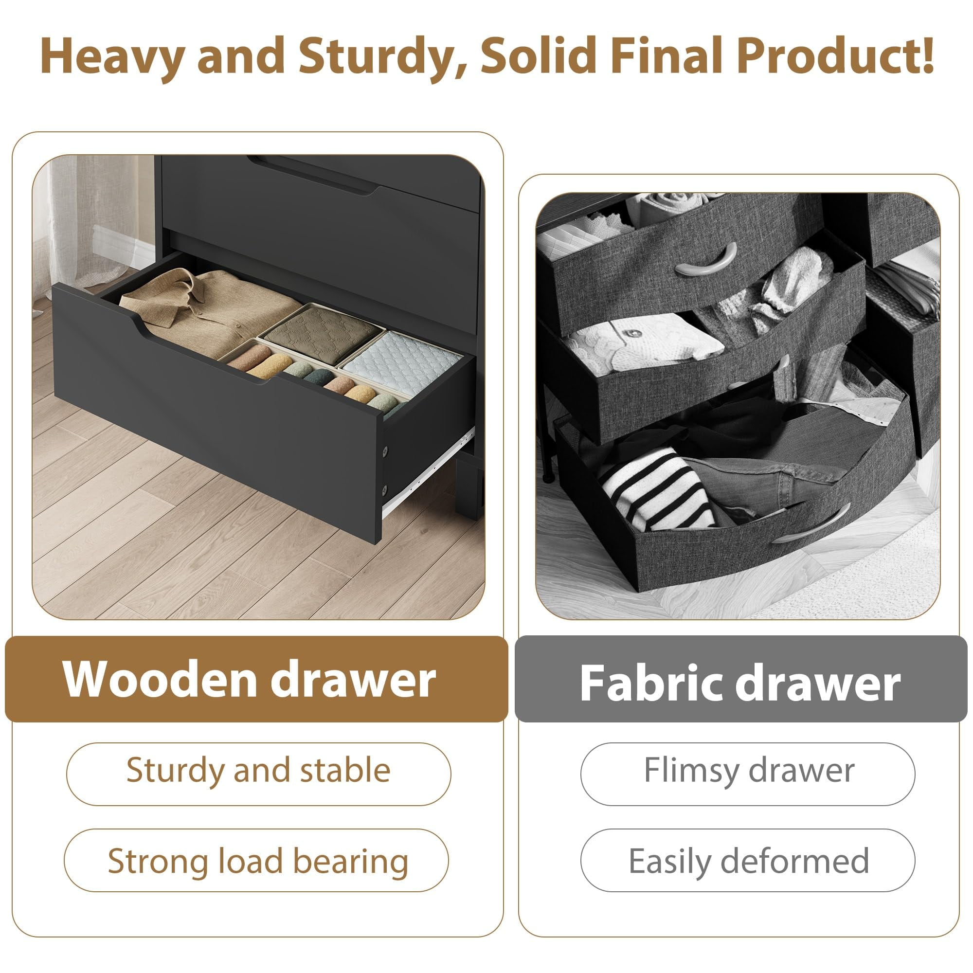 5-Drawer Dresser with Adjustable Base - Spacious Storage Chest for Bedroom & Living Room，