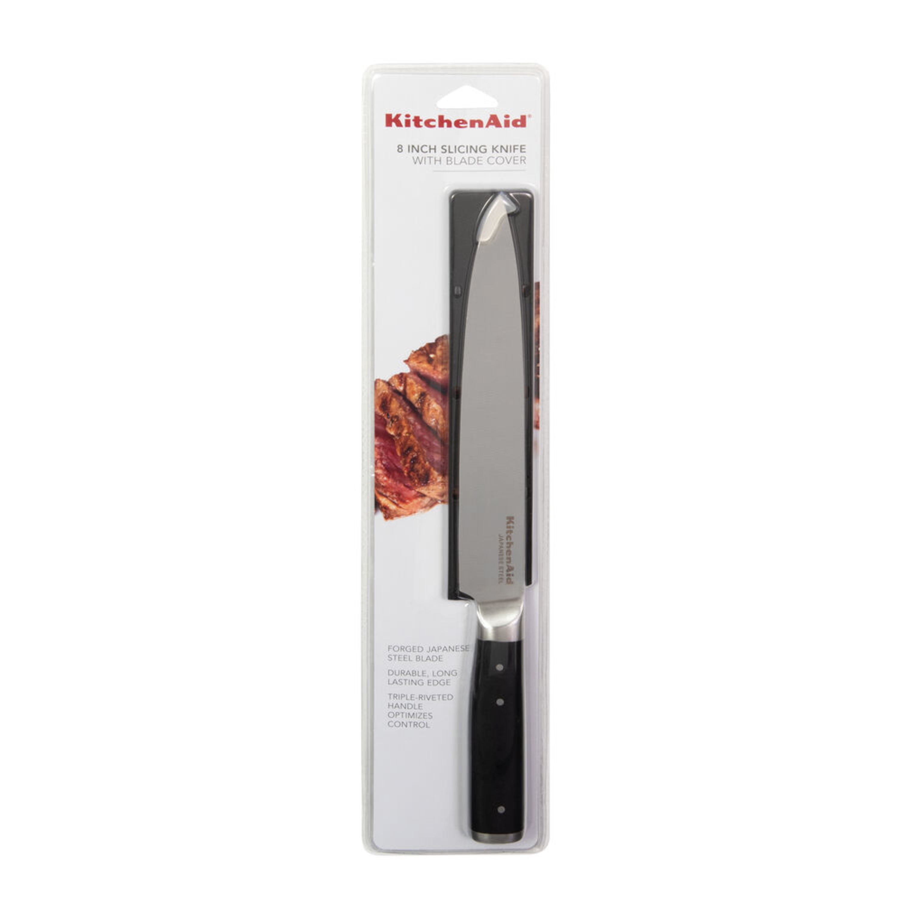 Kitchenaid Gourmet Forged Tripe-Rivet Slicing Knife with Blade Cover, 8-inch, Black