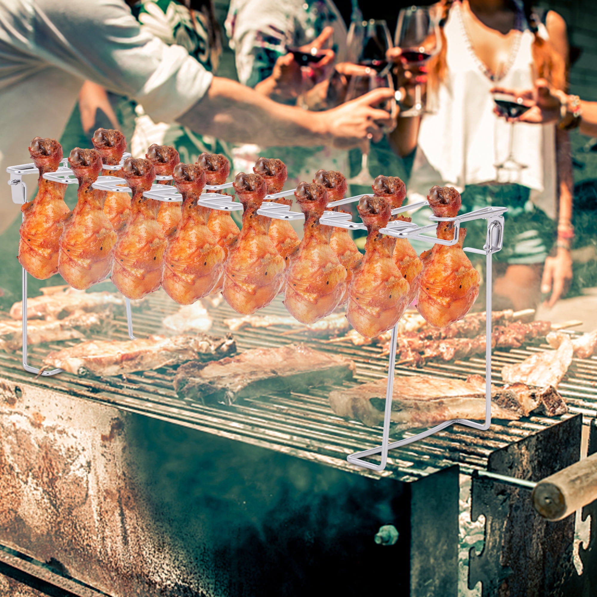 Chicken Leg Rack for Grill with Drip Tray 14 Slots Chicken Wing Rack ...