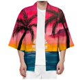 thumbnail image 2 of Hpapadks Mens Shirt 3/4 Length Sleeve Cardigan All Print Collarless Antique Blouses Loose Men Dress Shirt Pink L, 2 of 6