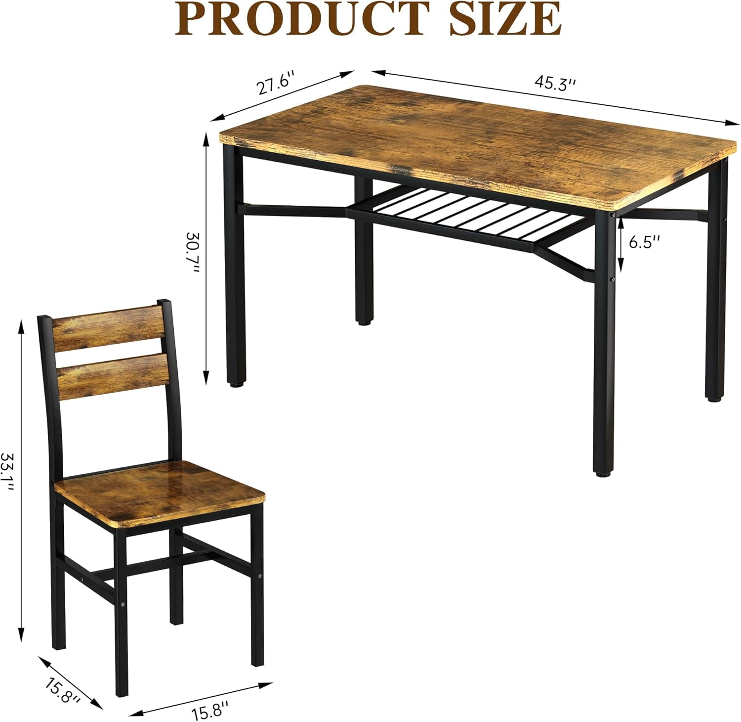 LinkRomat Dining Table Set for 4, Farmhouse Kitchen Table with 4 Wood Chairs, Dining Room Set for Breakfast Nook, Small Places, Restaurant, Brown