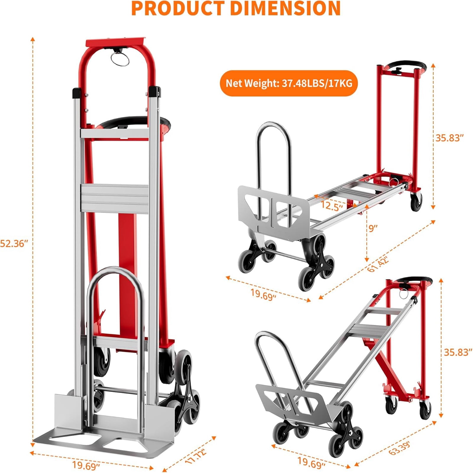 CazToi 3 in 1 Folding Hand Truck 770lbs Capacity Folding Aluminum Dolly