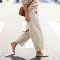thumbnail image 5 of ShomPort Womens Pants Business Casual Loose Work Cropped Trousers Drawstring Cotton Linen Pants, 5 of 7
