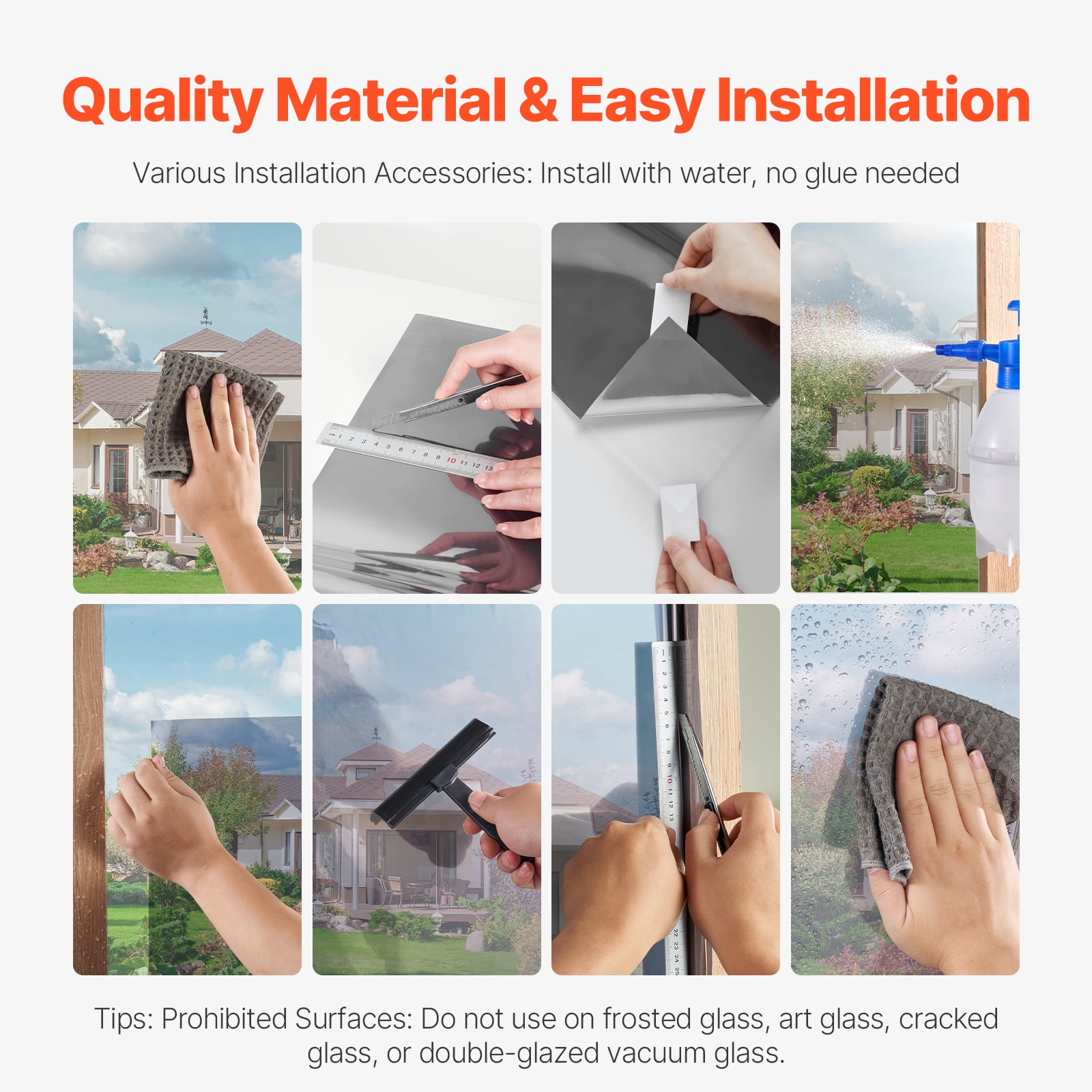 KFFKFF Privacy Window Film, Unidirectional Window Shade, Sunlight Mirror Reflection Heat Management Glass, Non-adhesive Sunlight Barrier, Transparent from Inside, Non-transparent from Outside
