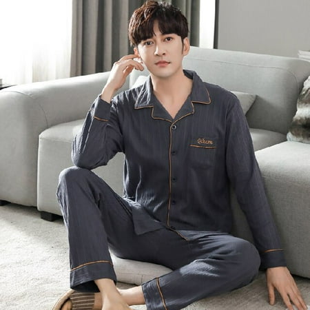 

PIKADINGNIS Autumn Winter Mens Cotton Pajamas Button Lapel Sleepwear Cartoon Pajama Sets Casual Sleep&Lounge Pyjamas 3XL 4XL Male Pijama