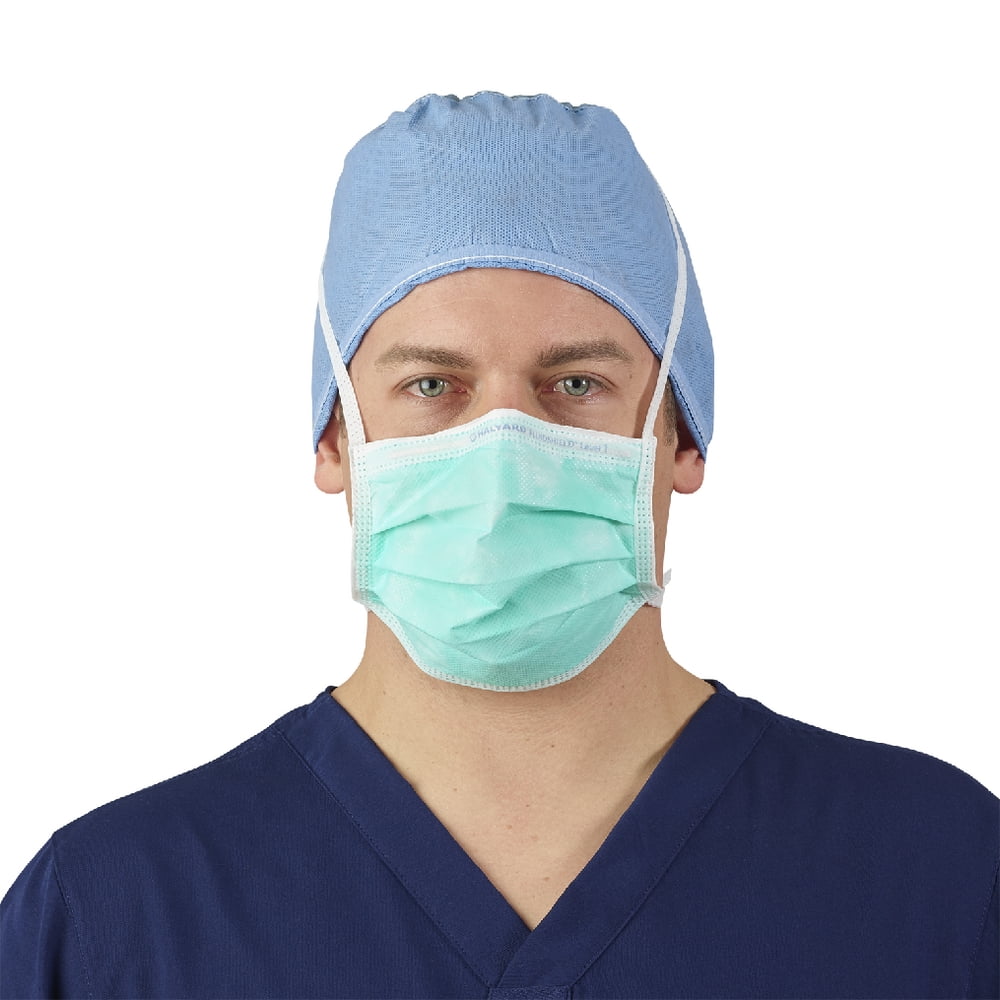 HALYARD FLUIDSHIELD 1 Disposable Face Mask with Ties, SO SOFT Lining - Level 1, Green, Box of 50 - Pleat Style, Fog-Reducing Design, Model 28806