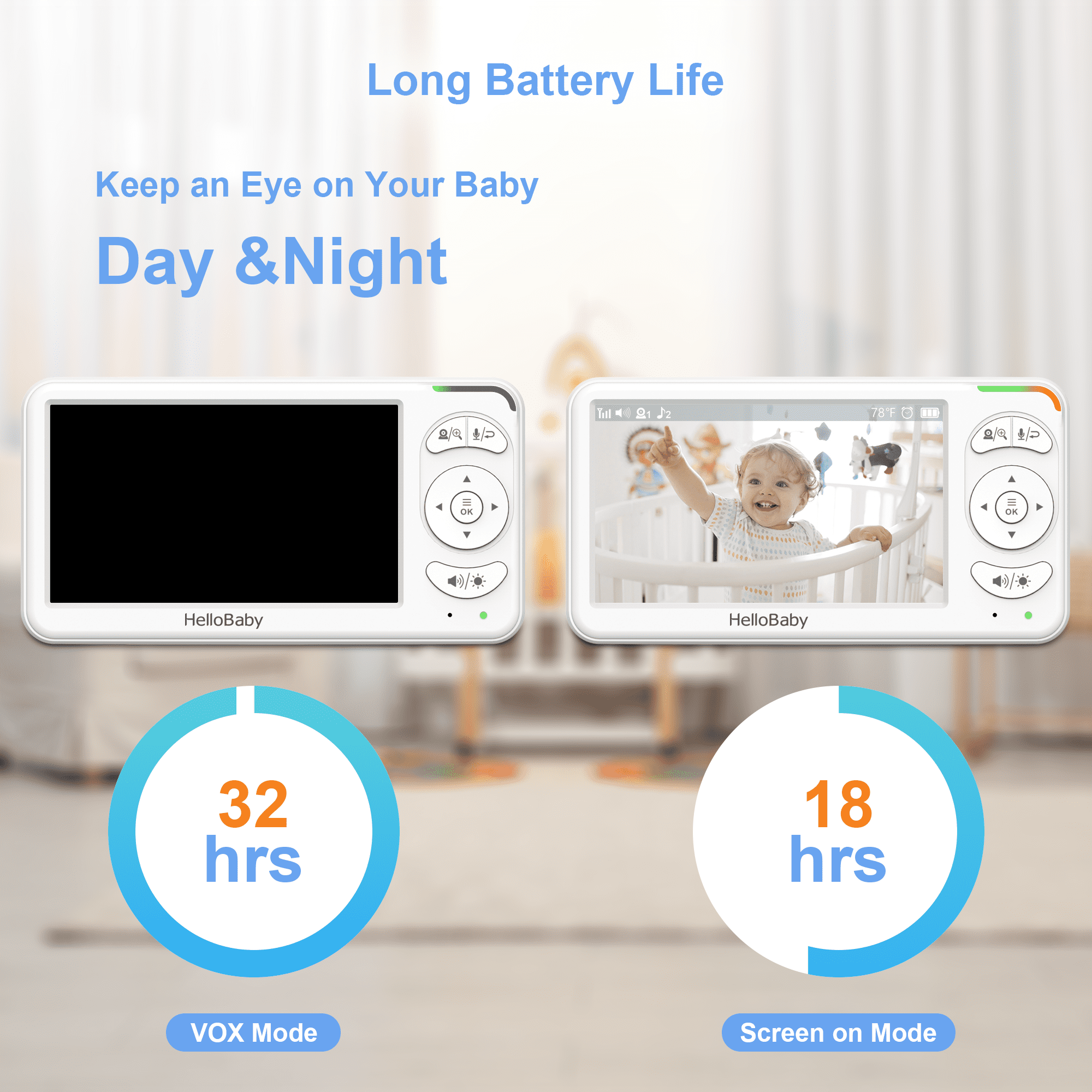 HelloBaby Video Baby Monitor-BBM838 with 5 inch Large Screen,No WiFi,Two-Way Talk,4000mAh Battery,Night Vision
