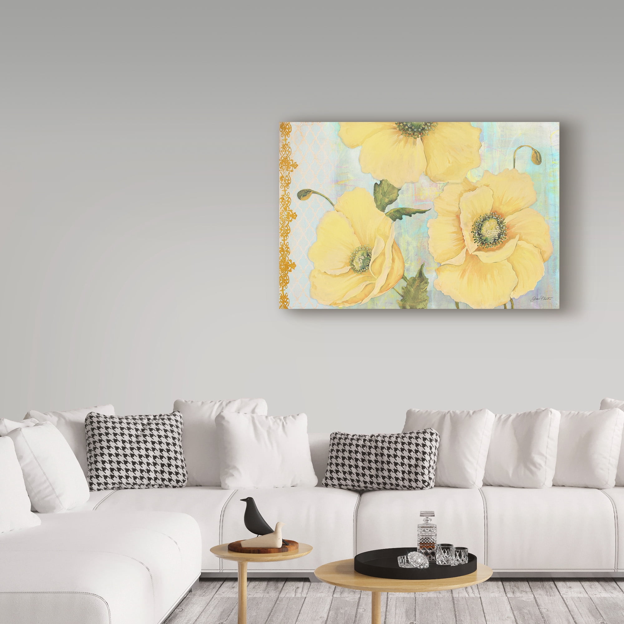 Trademark Fine Art 'Yellow Poppies On Aqua' Canvas Art by Jean Plout