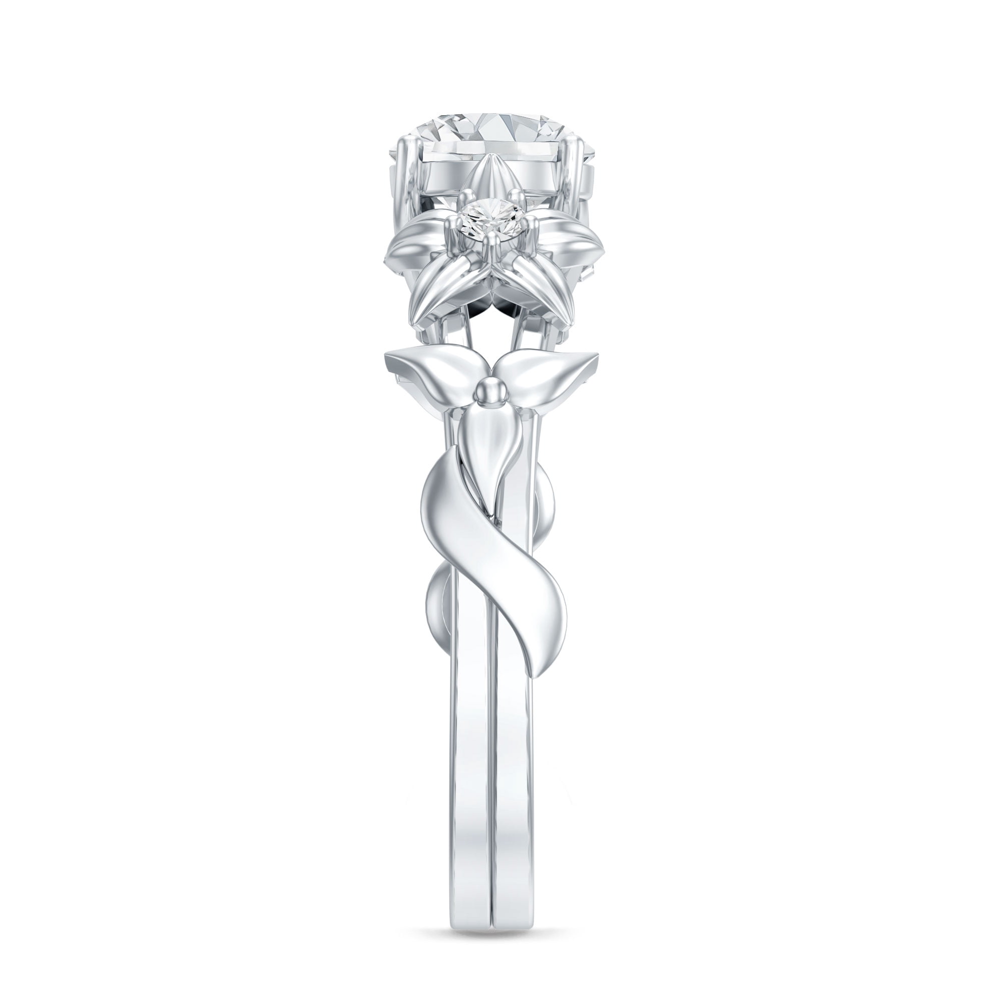 Rosec Jewels Nature Inspired Flower Ring for Women, Moissanite Solitaire Engagement Ring, 14K White Gold, US 10.00