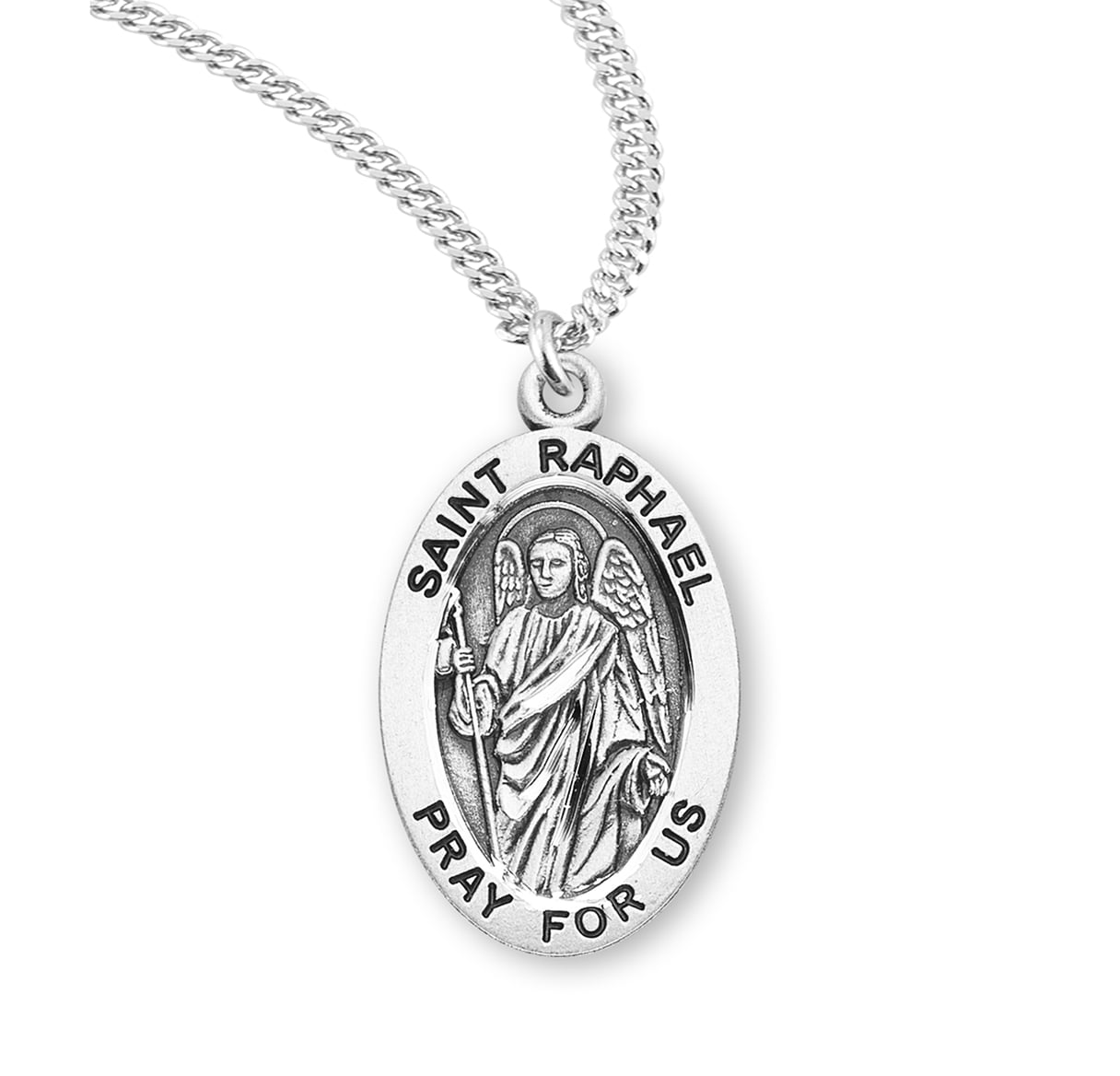 Saint St Raphael Pray for Us Medal 1 1/4 Inch Sterling Silver Pendant
