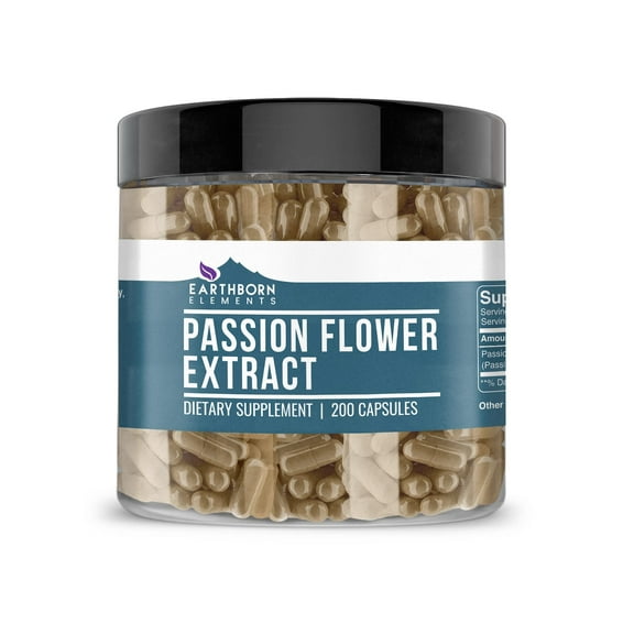 Earthborn Elements Passion Flower Extract 200 Capsules, Pure & Undiluted, No Additives