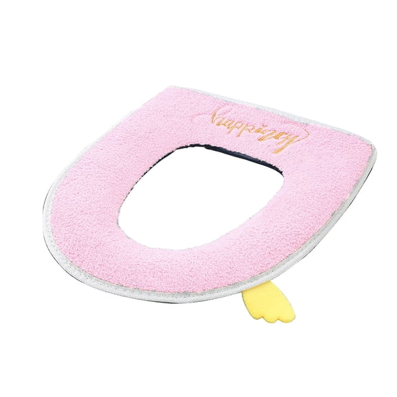 Pink Toilet Seat Cover, Zippered Plush Toilet Seat Cover for Winter Comfort, Flock Fabric for Home and Travel, 16.93x14.96 Inches Dimensions