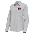 thumbnail image 2 of Women's Antigua Gray Philadelphia 76ers Porter Woven Long Sleeve Button-Up Shirt, 2 of 3