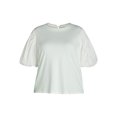 thumbnail image 2 of Free Assembly Women's and Women's Plus Cotton Mixy Top with Beaded Trim and Puff Sleeves, Size XS-4X, 2 of 2