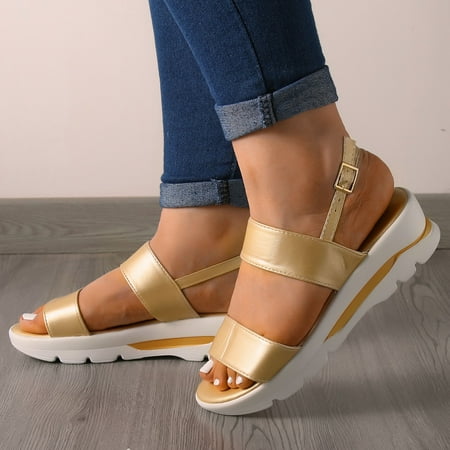 

Cathalem Platform Slide Sandals for Women Fashion Spring Summer Women Sandals Casual Buckle Strap Women Sandals Size 11 Wedge Gold 6.5