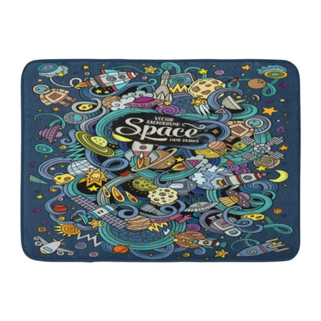 GODPOK Galaxy Science Cartoon Doodles Space Colorful Detailed with Lots of Objects Earth Spaceship Rug Doormat Bath Mat 23.6x15.7